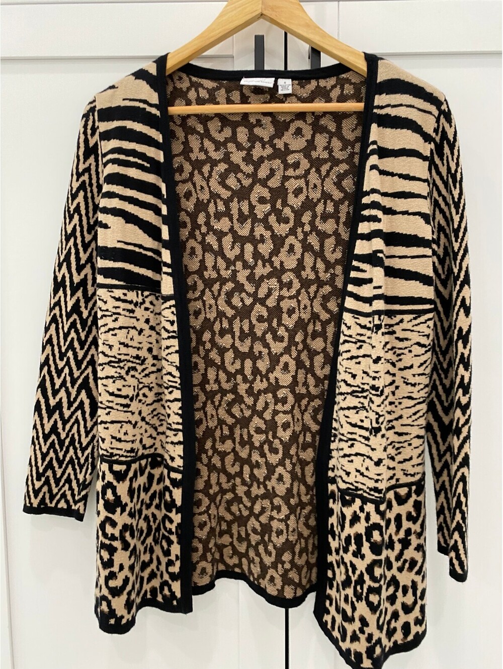 Kim Rogers Women's Animal Print Open Front Cardigan Sweater Size S